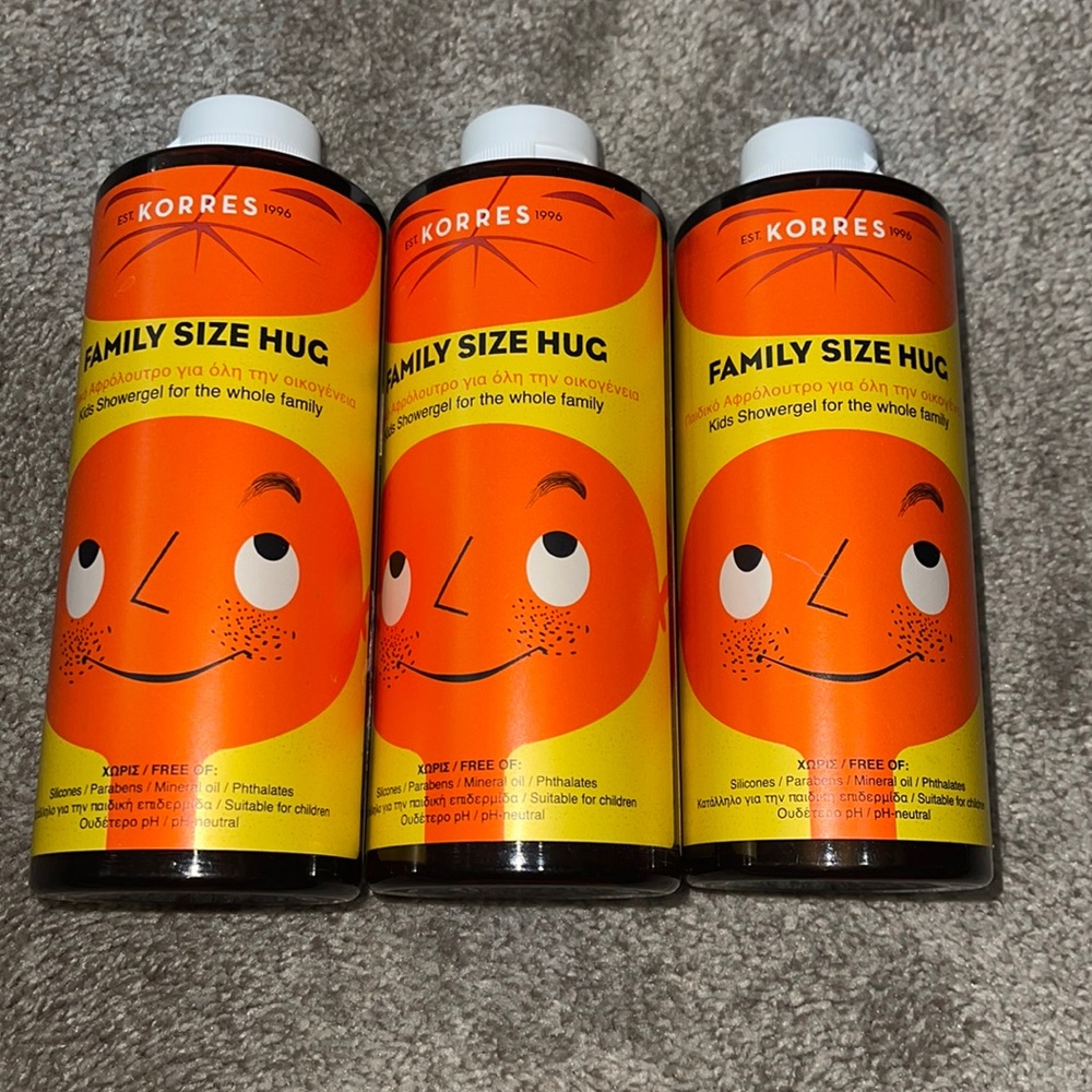 (3) New Bottles Korres Family Size Hug Kids Shower Gel For The Whole Family